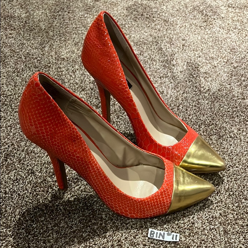 Elegant Red and Gold Women's Heels